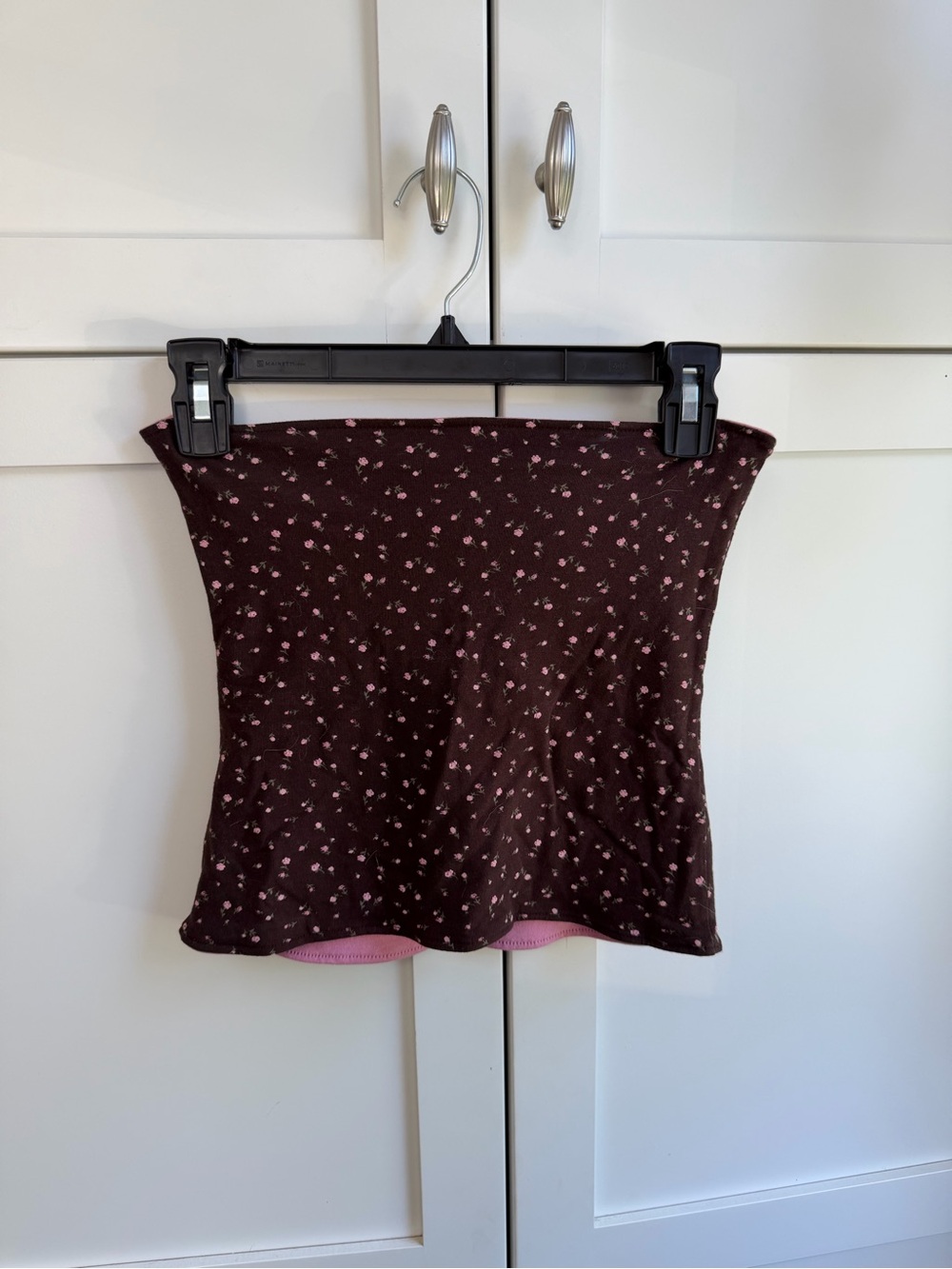 Women's Brown Floral Tube Skirt with Pink Accents